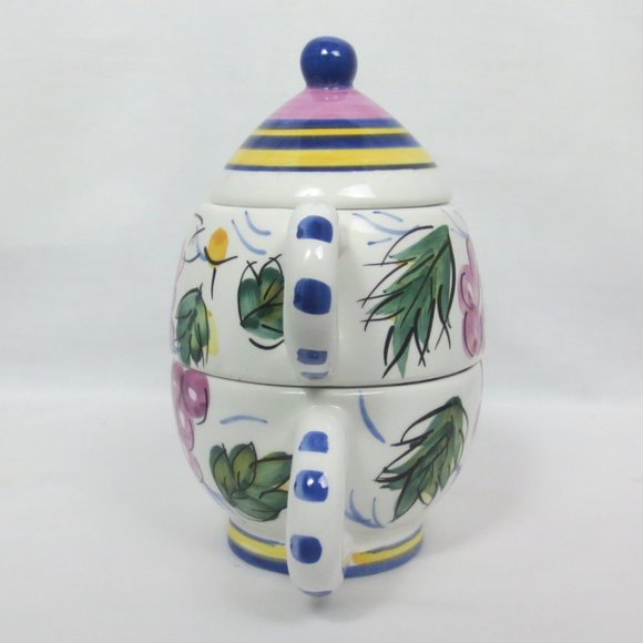New Bella Casa Teapot Lid Cup Set by Ganz Tea 4 One White Colorful Fruit Design - Picture 2 of 10
